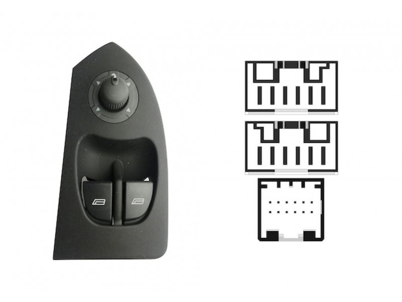 Interruttore Alzacristallo Elettrico Anteriore Per Fiat Ducato 2002-2006, Citroen Jumper, Peugeot Boxer, Codice 6554.T3 735315619, Nero, Connettore 12 Pin