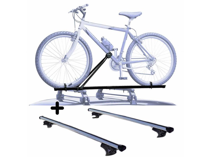 Set Portabici tetto + Barre per PEUGEOT 4007 dal 2007 in poi in Acciaio montaggio facile Barre 127 CM c/Serratura + Kit Attacchi