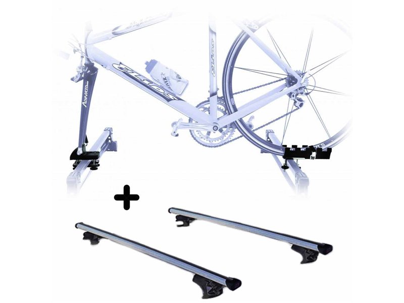 Set Portabici tetto + Barre per FIAT PALIO WEEKEND 1996 Attacco alla Forcella universale Barre 110 CM c/Serratura + Kit Attacchi