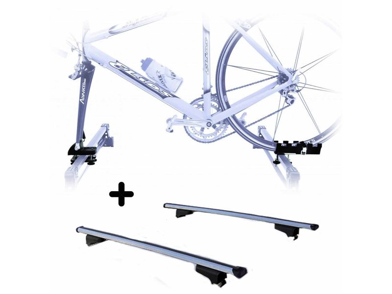 Set Portabici tetto + Barre per NISSAN PATHFINDER 2005 Attacco alla Forcella universale Barre 110 CM c/Serratura + Kit Attacchi