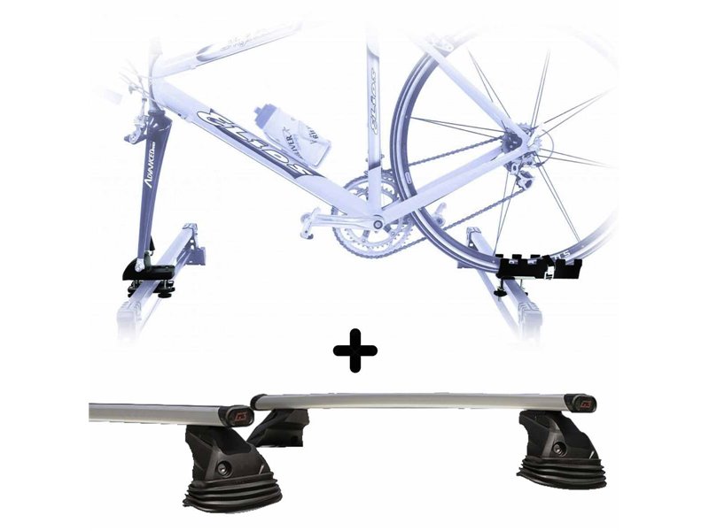 Set Portabici + Barre per DACIA LOGAN 4P 2004 Attacco alla Forcella universale Barre 110 CM c/Chiave + Attacchi montaggio facile