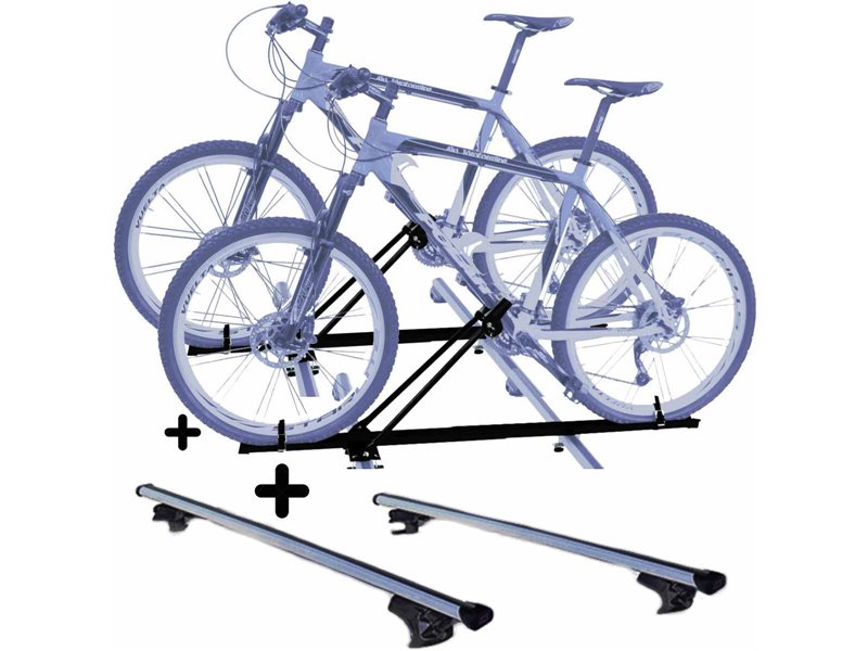 Set 2 Portabici tetto + Barre per JAGUAR X-TYPE dal 2004 al 2008 universali con Chiavi Barre 110 CM c/Serratura + Kit Attacchi