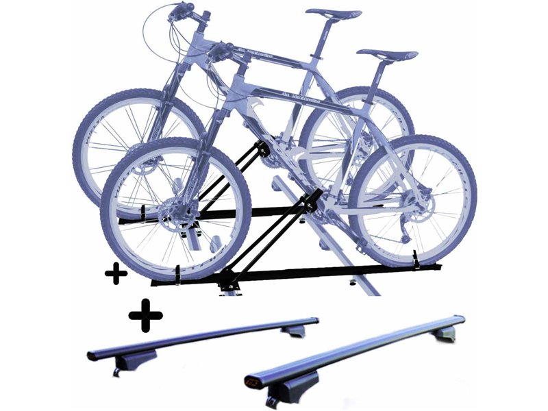 Set 2 Portabici tetto + Barre per ALFA 156 CROSS/SW 2004 universali con Chiavi Barre 110 CM + Kit Attacchi montaggio facile