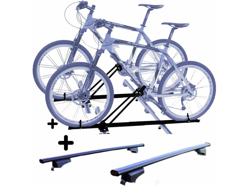 Set 2 Portabici tetto + Barre per HYUNDAI SANTA FE 2012-2019 universali con Chiavi Barre 127 CM + Kit Attacchi montaggio facile