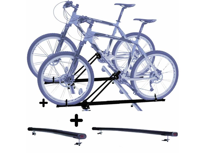 Set 2 Portabici tetto + Barre per DAEWOO TACUMA / REZZO 2005 universali con Chiavi Barre 122 CM + Kit Attacchi montaggio facile