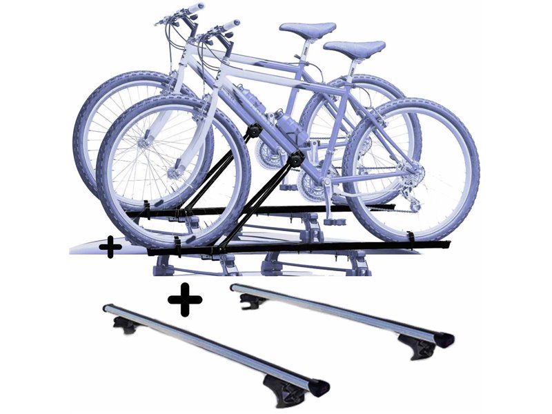 Set 2 Portabici tetto + Barre per VOLVO 740 dal 1982 al 1992 in Acciaio versatili Set Barre da 127 CM c/Serratura + Kit Attacchi