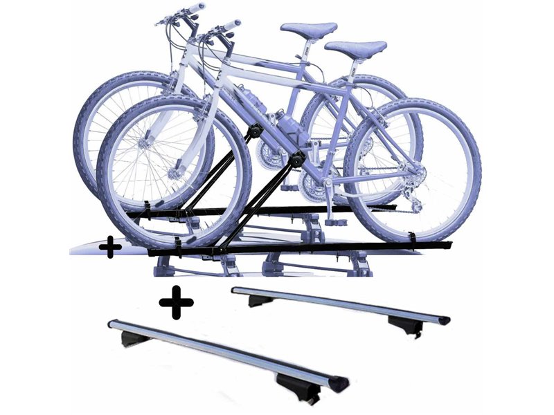 Set 2 Portabici tetto + Barre per PEUGEOT 4007 dal 2007 in poi in Acciaio versatili Barre 127 CM c/Serratura + Kit Attacchi