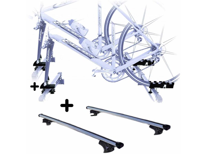 Set 2 Portabici tetto + Barre per DAEWOO NUBIRA SW 2003 Attacco alla Forcella universali Barre 110 CM c/Serratura + Kit Attacchi