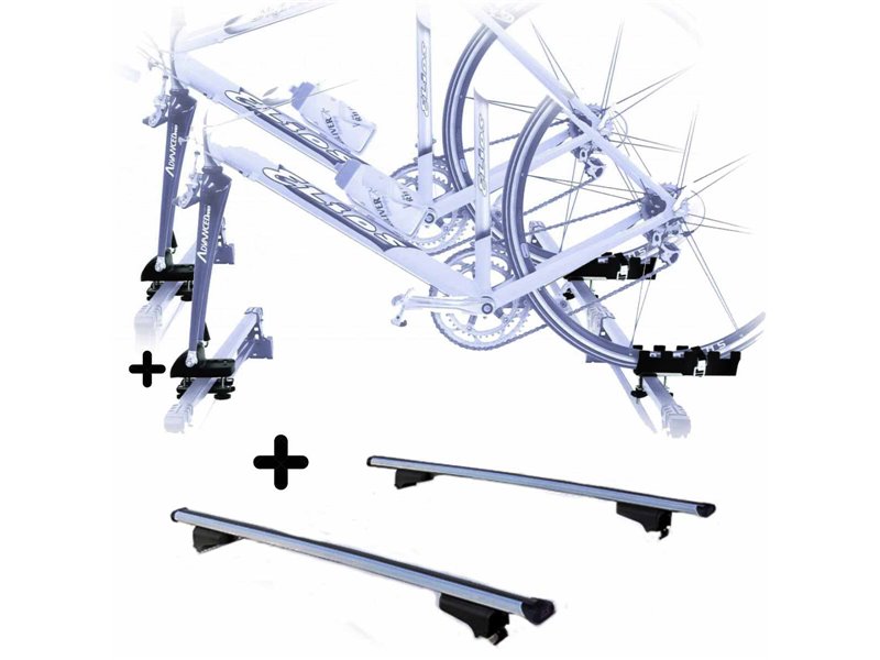 Set 2 Portabici tetto + Barre per AUDI 100 AVANT 1994 Attacco alla Forcella universali Barre 110 CM c/Serratura + Kit Attacchi