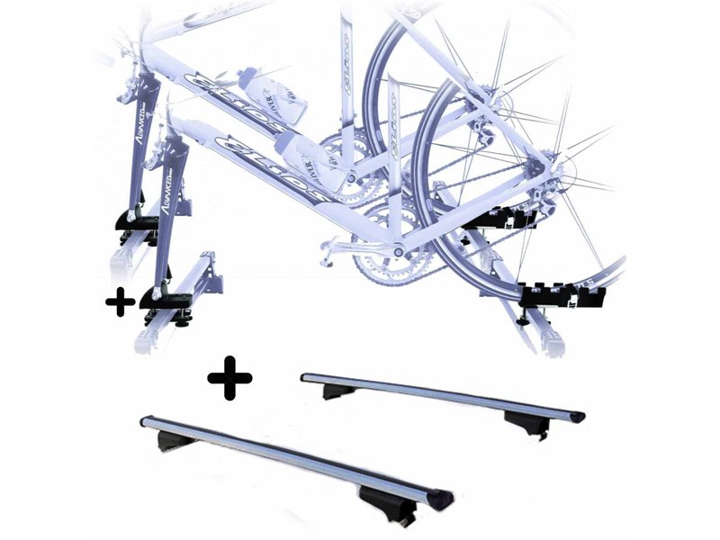 Set 2 Portabici tetto + Barre per SKODA KAROQ 2017 Attacco alla Forcella universali Barre 127 CM c/Serratura + Kit Attacchi