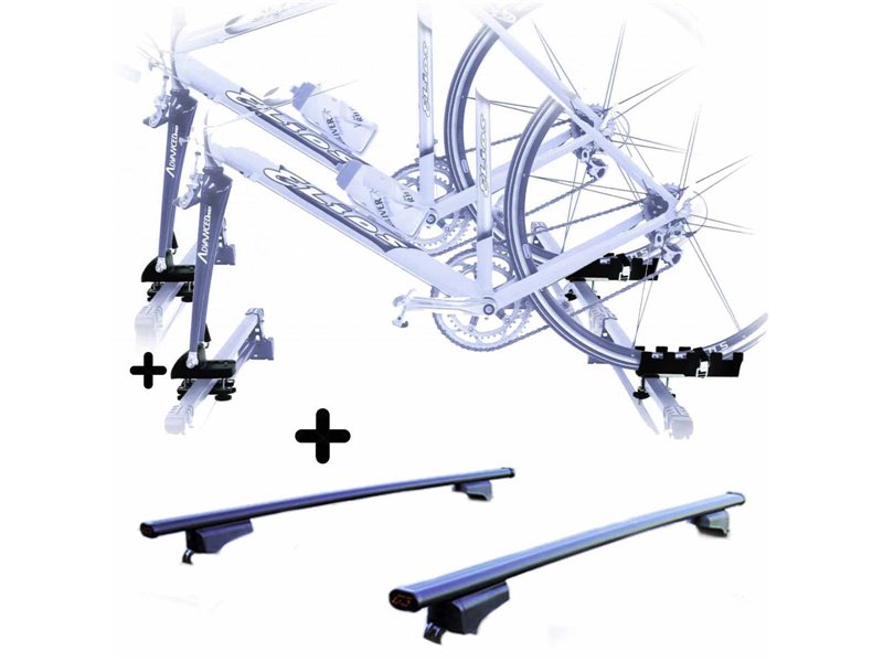 2 Portabici + Barre Auto per SANDERO STEPWAY 20 Attacco alla Forcella universali Barre 110 CM + Kit Attacchi montaggio facile