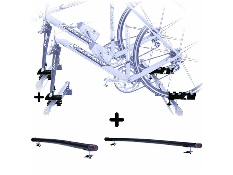 2 Portabici + Barre Auto per SKODA FABIA / WAGON Attacco alla Forcella universali Barre 122 CM + Kit Attacchi montaggio facile