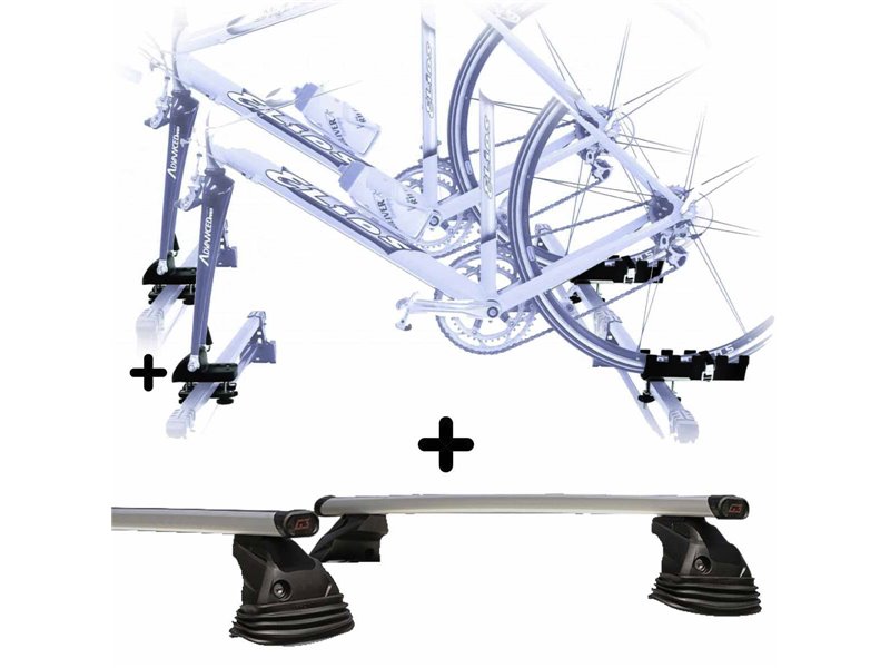 2 Portabici + Barre Auto per FIAT TIPO 2015-16 Attacco alla Forcella universali Barre 127 CM c/Kit Attacchi montaggio facile
