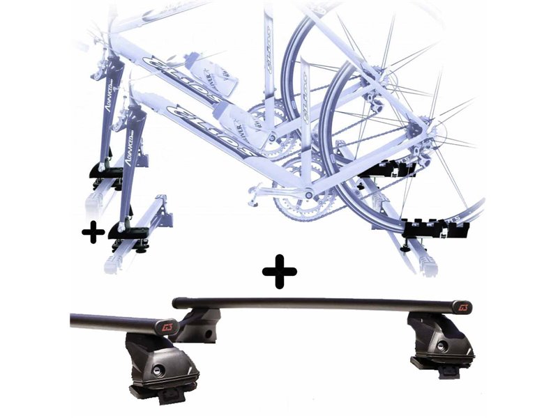 2 Portabici + Barre Auto per SKODA FELICIA 1989 Attacco alla Forcella universali Barre 110 CM + Kit Attacchi montaggio facile