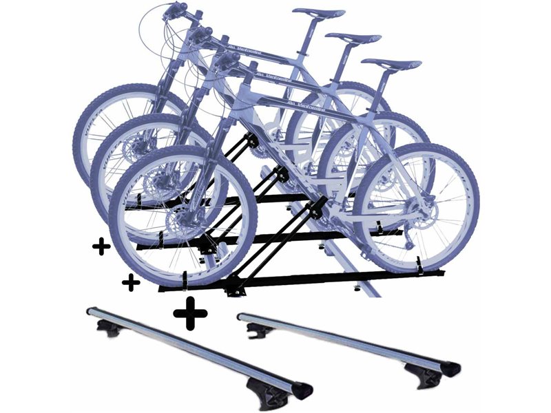 Set 3 Portabici tetto + Barre per AUDI A4 AVANT dal 2001 al 2008 compatti con Chiavi Barre 110 CM c/Serratura + Kit Attacchi