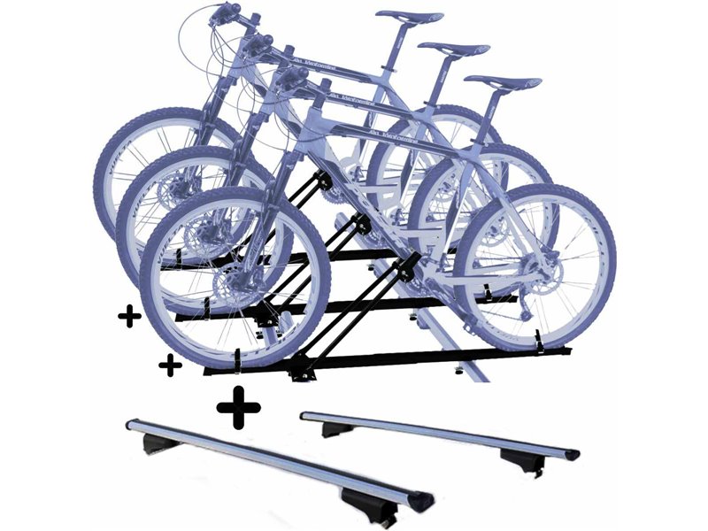 Set 3 Portabici tetto + Barre per BMW SERIE 3 Touring 2004-2022 compatti con Chiavi Barre 127 CM c/Serratura + Kit Attacchi