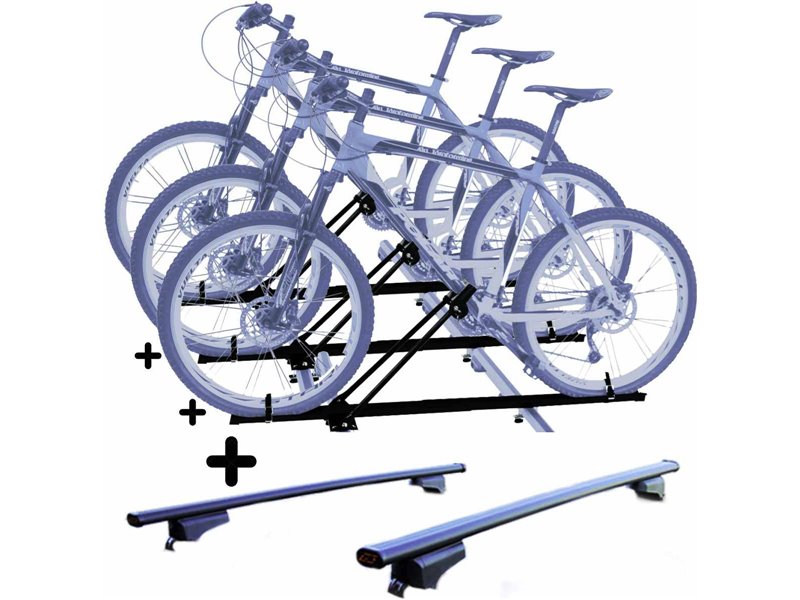 Set 3 Portabici tetto + Barre per CHEVROLET TACUMA/REZZO del 2005 compatti c/Chiavi Barre 110 CM + Kit Attacchi montaggio facile