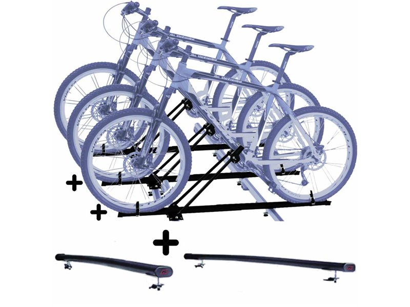 Set 3 Portabici tetto + Barre per KIA CLARUS dal 2001 in poi compatti con Chiavi Barre 122 CM + Kit Attacchi montaggio facile