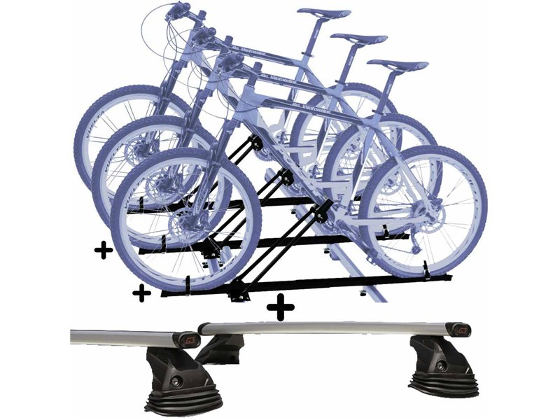 Set 3 Portabici tetto + Barre per PARTNER RANCH / RANCH VAN 2001 compatti c/Chiavi Barre 110 CM c/Kit Attacchi montaggio facile