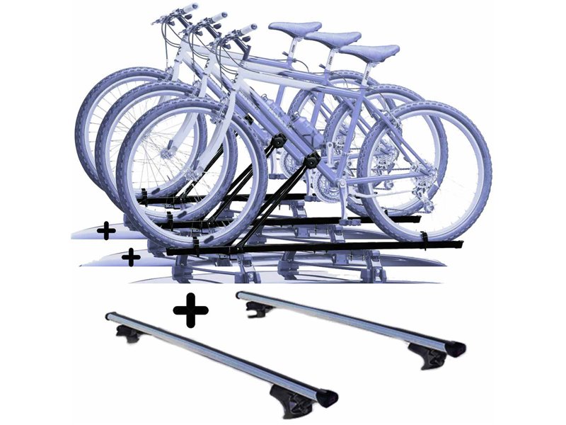 Set 3 Portabici tetto + Barre per MAZDA 5 dal 2005 al 2007 5P in Acciaio robusti Set Barre da 110 CM c/Serratura + Kit Attacchi