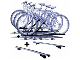 Set 3 Portabici tetto + Barre per TRANSIT COURIER del 2016 in Acciaio regolabili robusti Barre 110 CM c/Serratura + Kit Attacchi