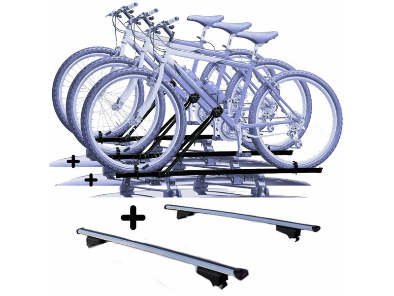 Set 3 Portabici tetto + Barre per FORD PUMA dal 2020 in poi in Acciaio montaggio facile Barre 127 CM c/Serratura + Kit Attacchi
