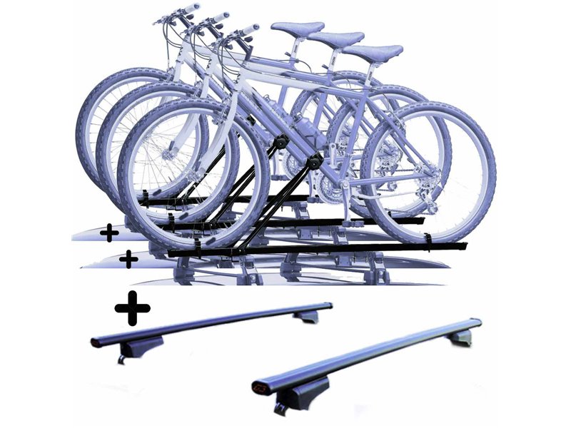Set 3 Portabici tetto + Barre per FORD EDGE dal 2016 al 2018 5P in Acciaio robusti Barre 127 CM + Kit Attacchi montaggio facile