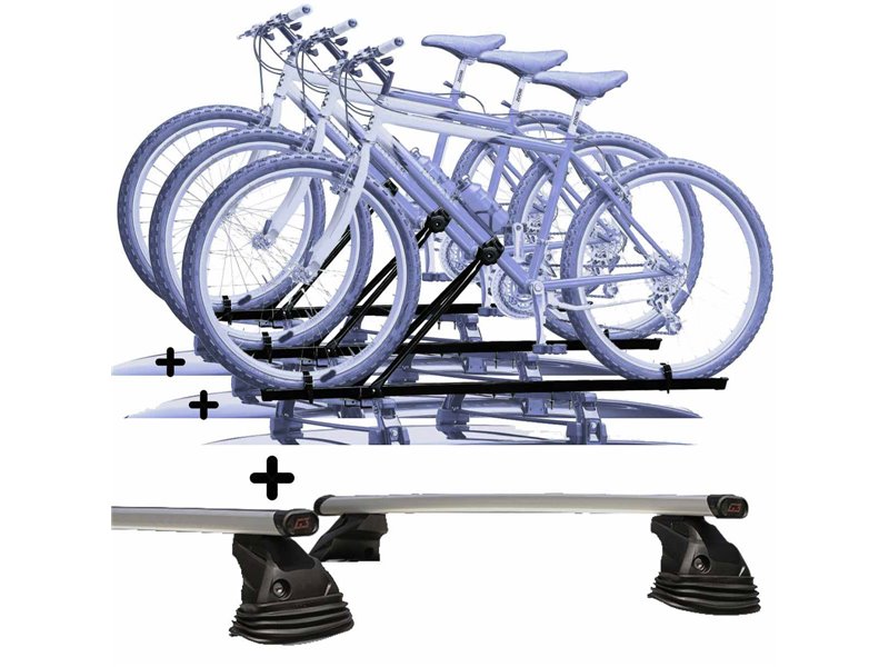 Set 3 Portabici tetto + Barre per FORD MONDEO 2000 4P in Acciaio regolabili robusti Barre 127 CM c/Kit Attacchi montaggio facile