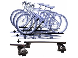 Kit 3 Portabici tetto + Barre per AUDI A4 4P del 2015 in Acciaio regolabili robusti Barre 127 CM + Kit Attacchi montaggio facile