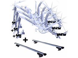 Set 3 Portabici tetto + Barre per SANDERO STEPWAY 09 c/Attacco a Forcella registrabili Barre 127 CM c/Serratura + Kit Attacchi