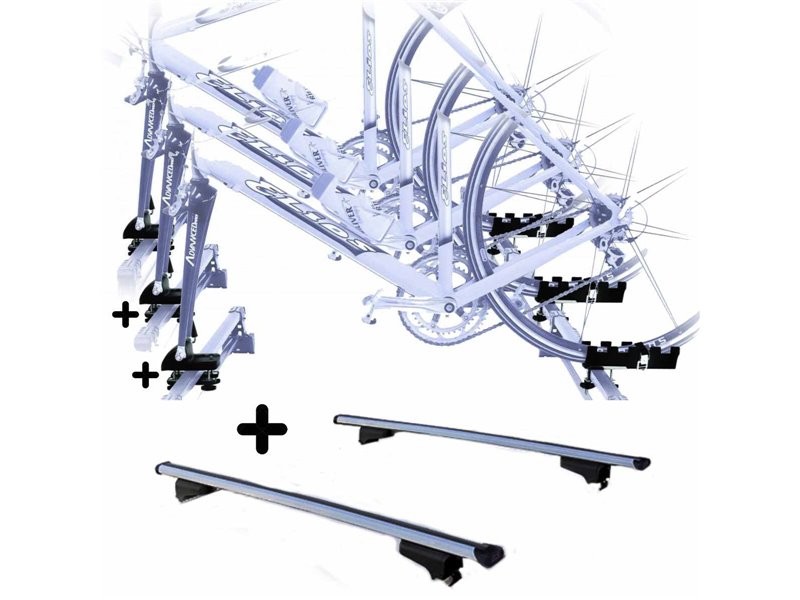 Set 3 Portabici tetto + Barre per DACIA DUSTER 2014-2021 c/Attacco a Forcella universali Barre 110 CM c/Serratura + Kit Attacchi