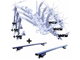 Set 3 Portabici tetto + Barre per AUDI 100 AVANT c/Attacco a Forcella registrabili Barre 110 CM + Kit Attacchi montaggio facile