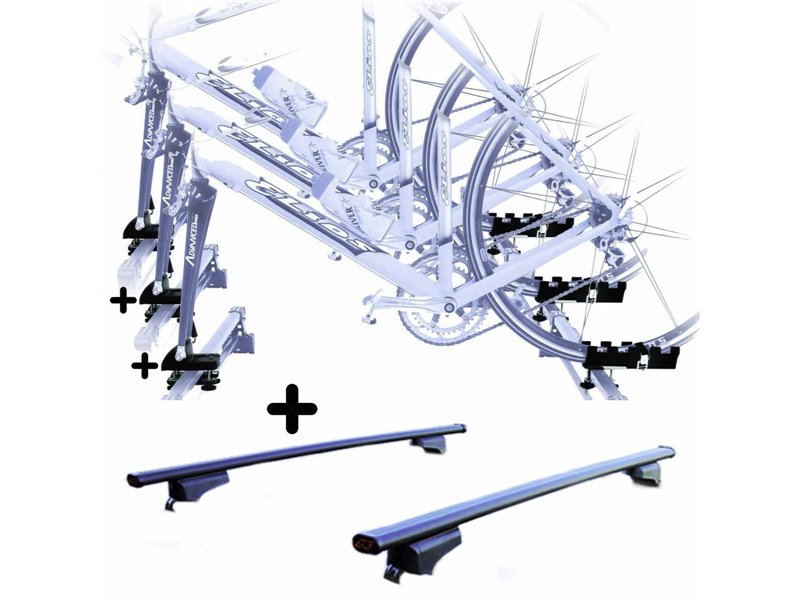 Set 3 Portabici tetto + Barre per VOLVO V60 2010-18 c/Attacco a Forcella universali Barre 127 CM + Kit Attacchi montaggio facile