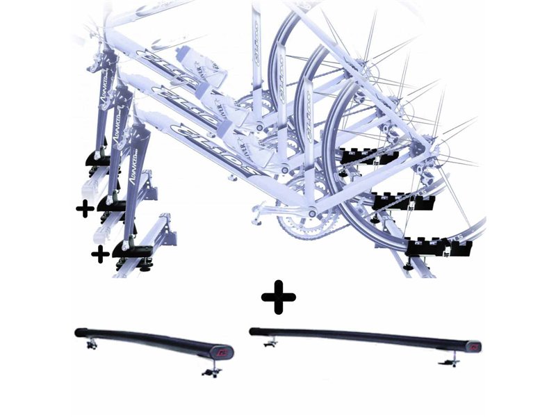 Set 3 Portabici tetto + Barre per AUDI 100 AVANT c/Attacco a Forcella registrabili Barre 122 CM + Kit Attacchi montaggio facile