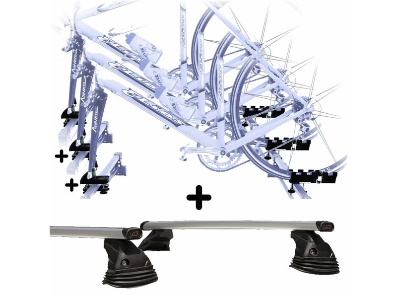 3 Portabici + Barre Auto per FIAT IDEA dal 2003 c/Attacco a Forcella registrabili Barre 110 CM c/Kit Attacchi montaggio facile