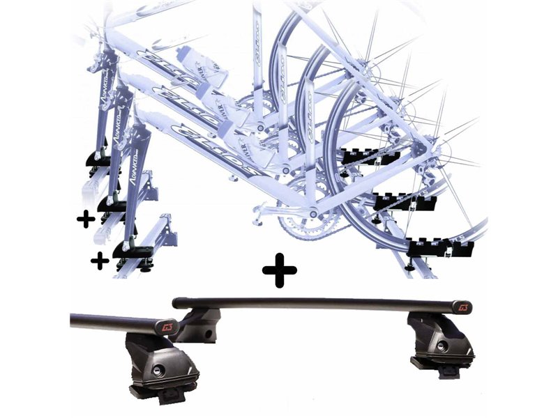 3 Portabici + Barre Auto per SAAB 93 Sportkombi c/Attacco a Forcella registrabili Barre 110 CM + Kit Attacchi montaggio facile