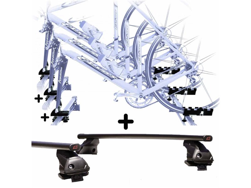 Kit 3 Portabici tetto + Barre per SUZUKI WAGON R c/Attacco a Forcella registrabili Barre 127 CM + Kit Attacchi montaggio facile