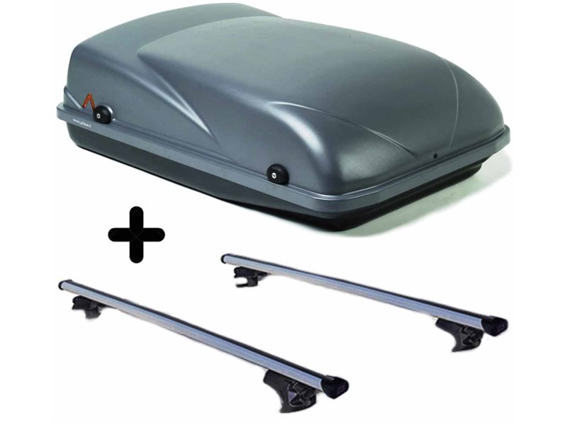 Set Baule + Barre Auto per AUDI A4 AVANT dal 2001 al 2008 capiente 300 Litri in Grigio scuro con Chiavi Barre 110 CM c/Serratura