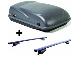 Set BOX + Barre Portatutto per DACIA DUSTER anni 2014 2018 capiente 300 Litri Grigio con 2 Serrature Barre 110 CM + Kit Attacchi