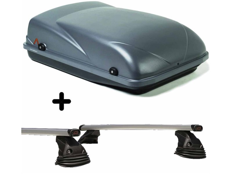 Set Baule tetto + Barre per DACIA LOGAN dal 2004 al 2008 capiente 300 Litri Colore Grigio con Chiavi Barre 110 CM c/Kit Attacchi