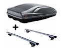 Set Baule tetto + Barre per RENAULT LAGUNA dal 2000 in poi capiente 300 Litri Grigio con 2 Serrature Barre 110 CM + Kit Attacchi