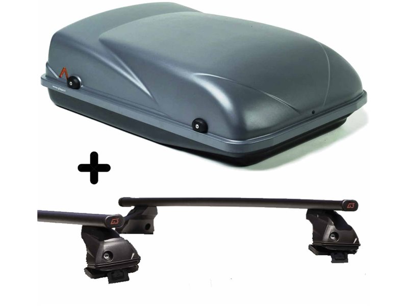 Set Baule + Barre Auto per IBIZA/IBIZA Sportcoupe 2008-2012 capiente 300 Litri Grigio con Chiavi Barre 127 CM + Kit Attacchi