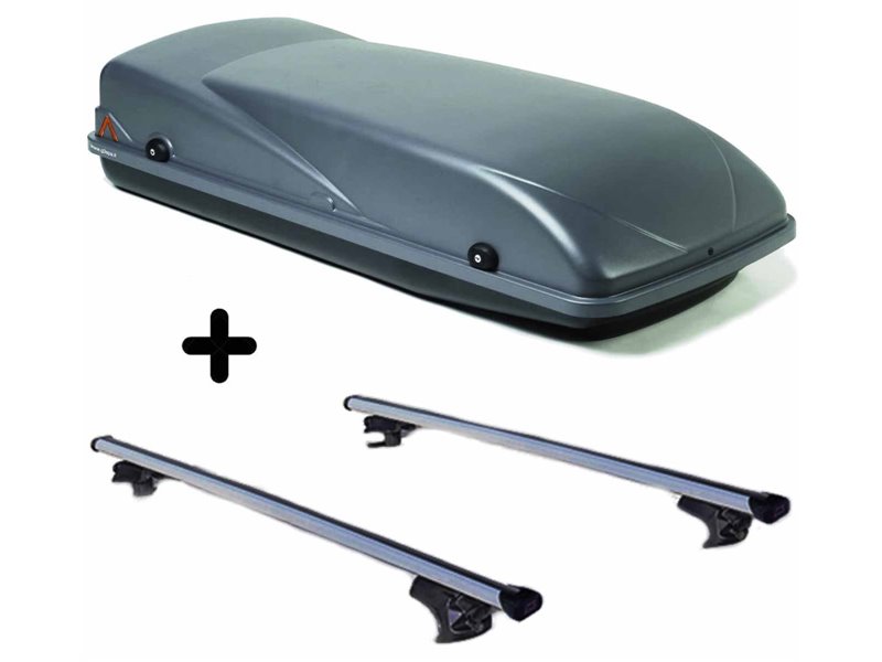 Set BOX + Barre Portatutto per FIAT SEDICI dal 2006 al 2009 capiente 355 Litri Colore Grigio con Chiavi Barre 127 CM c/Serratura
