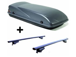 Set BOX + Barre Portatutto per SKODA FABIA SCOUT del 2009 capiente 355 Litri Grigio con 2 Serrature Barre 110 CM + Kit Attacchi