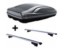 Set BOX + Barre Portatutto per SKODA ROOMSTER dal 2006 al 2010 capiente 355 Litri Grigio con Chiavi Barre 110 CM + Kit Attacchi