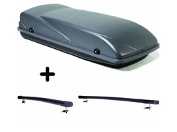 Set Baule + Barre Auto per KIA SPORTAGE dal 1996 al 2010 capiente 355 Litri Colore Grigio con Chiavi Barre 122 CM + Kit Attacchi
