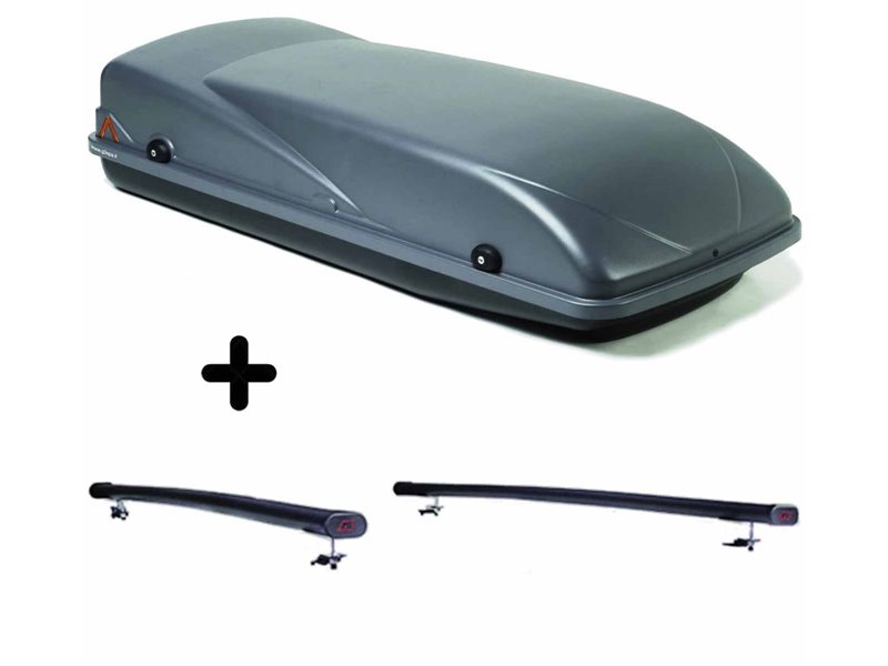 Set Baule + Barre Auto per KIA SPORTAGE dal 1996 al 2010 capiente 355 Litri Colore Grigio con Chiavi Barre 122 CM + Kit Attacchi