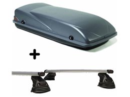 Set Baule tetto + Barre per SKODA FABIA dal 2015 in poi capiente 355 Litri Colore Grigio con Chiavi Barre 110 CM c/Kit Attacchi