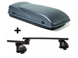 Set Baule + Barre Auto per RENAULT CLIO dal 2013 al 2018 capiente 355 Litri Colore Grigio con Chiavi Barre 127 CM + Kit Attacchi
