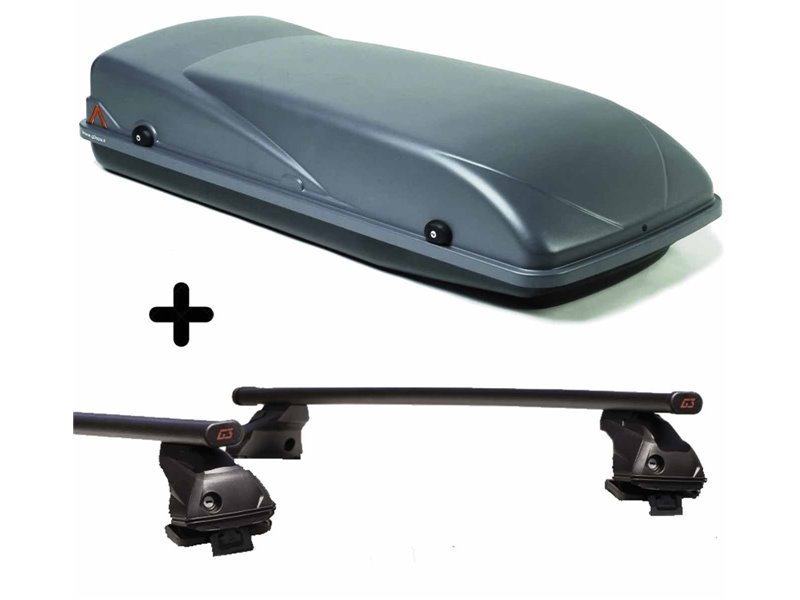 Set Baule + Barre Auto per RENAULT CLIO dal 2013 al 2018 capiente 355 Litri Colore Grigio con Chiavi Barre 127 CM + Kit Attacchi